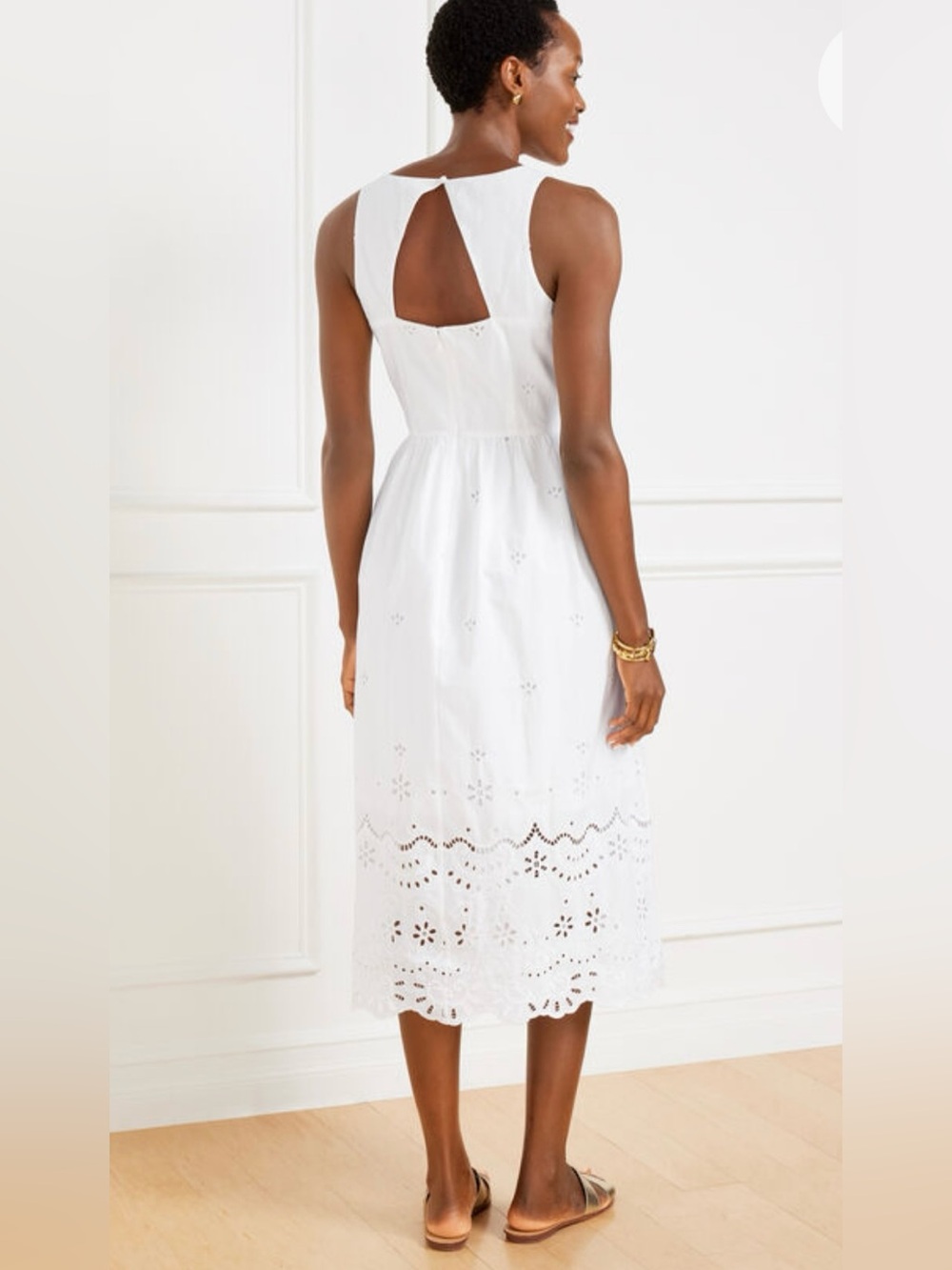 Talbots 100% Cotton White Eyelet Midi Dress with Square Neck - Size 12 - Picture 4 of 6